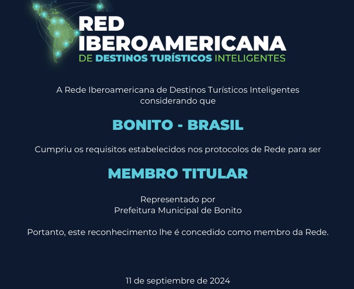 Bonito se torna membro da Rede Iberoamericana de Destinos Turísticos Inteligentes